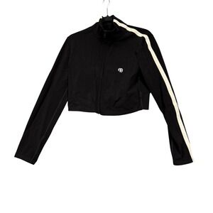 Anine Bing Sport Jacket Womens Large Black Cropped Track Full Zip Stripe AB Logo